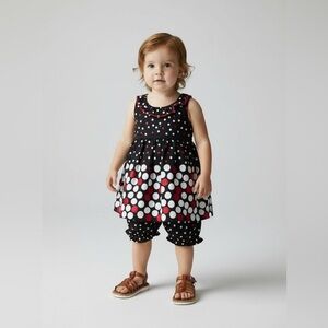 Bonnie Baby black dress and pants 18 M with red and white polka dots A-line belt